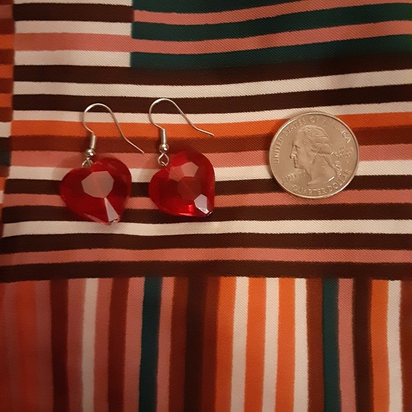 Glass Heart Silver Tone Hook Earrings - Picture 5 of 5